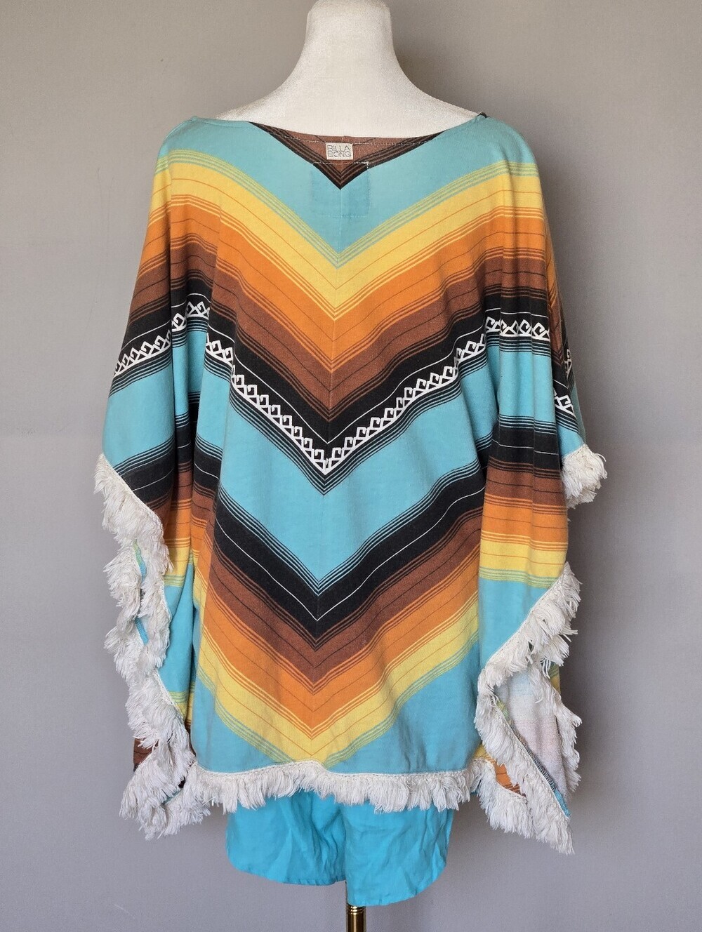 Billabong Western Boho Striped Fringe French Terry Poncho Beach Cover-Up S/M - Picture 8 of 10